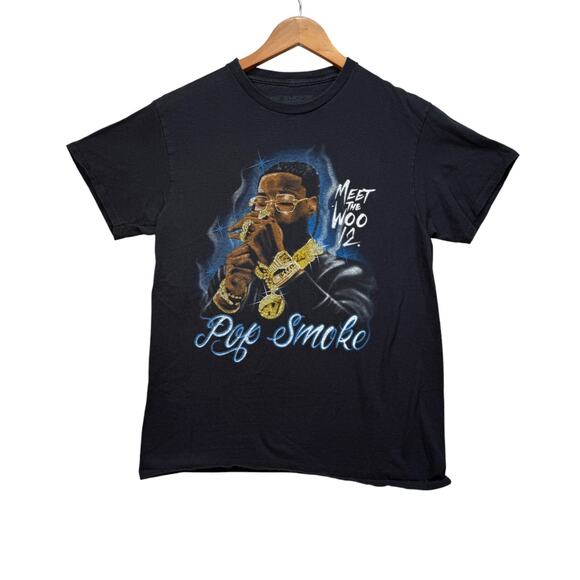 Pop Smoke Meet The Woo 2 Rap Hip Hop T Shirt Hawk Em Black Men's Airbrush M - Picture 1 of 3